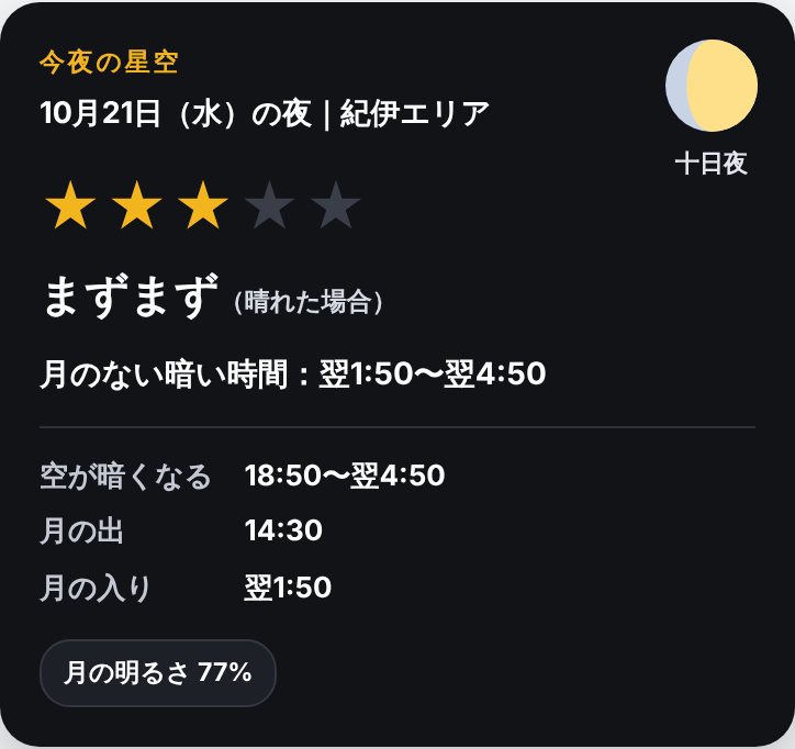 ソラミル公式アプリの今夜の星空予報